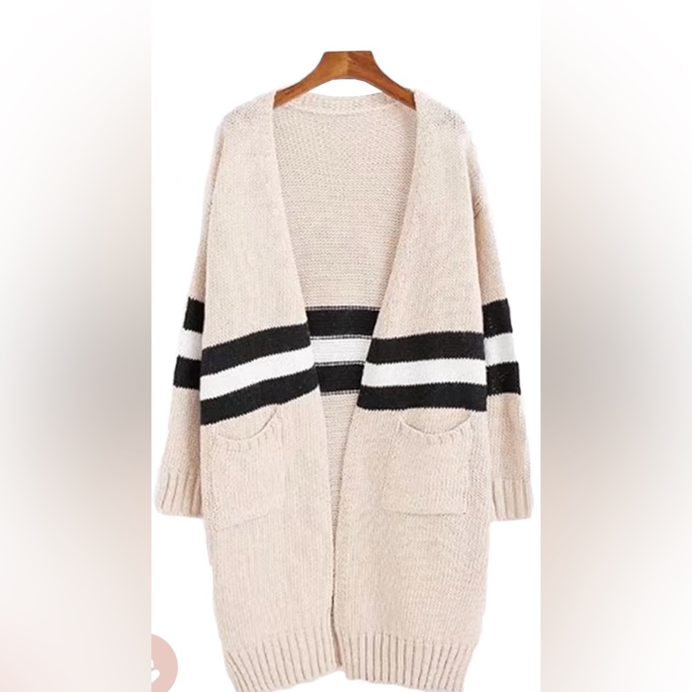 Goodnight Macroon ‘Estrella’ stripe tan knit cardigan